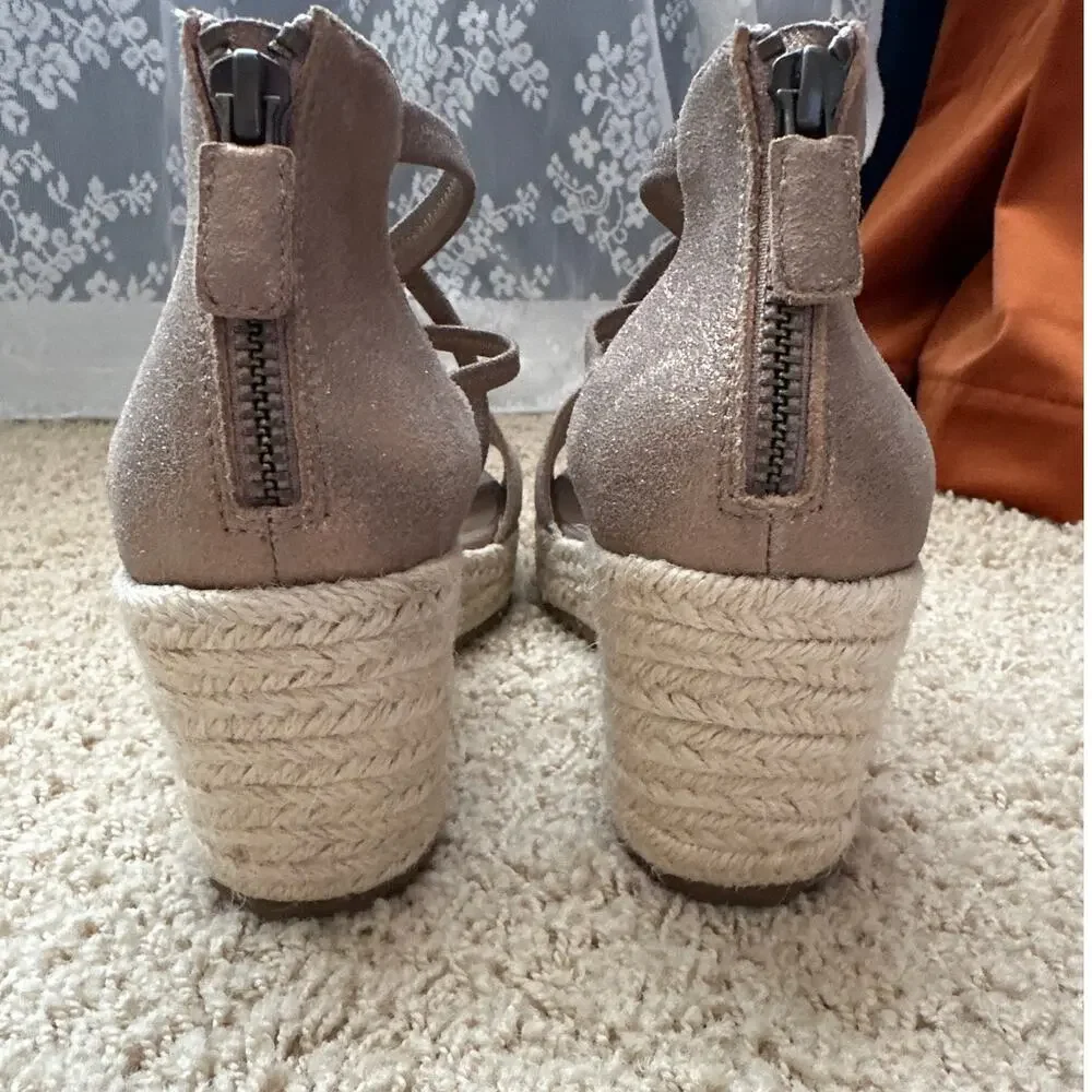 Eileen‎ Fisher Wanda Metallic Leather Espadrille Wedge Sandals - Size 6.5